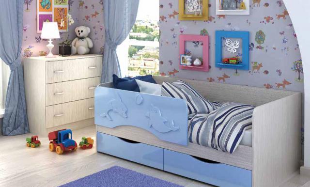 Кровать детская Алиса 160 голубой металлик