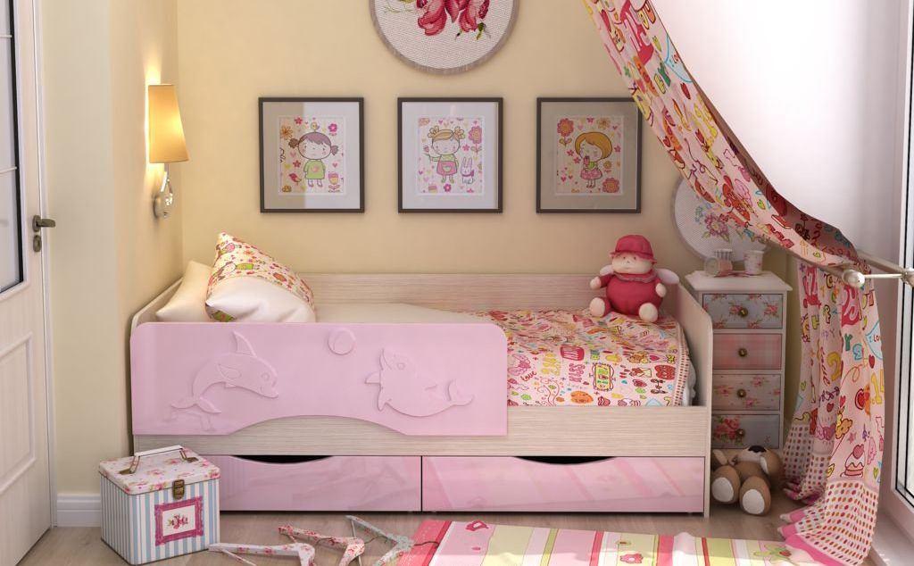 Кровать детская Алиса 160 розовый металлик